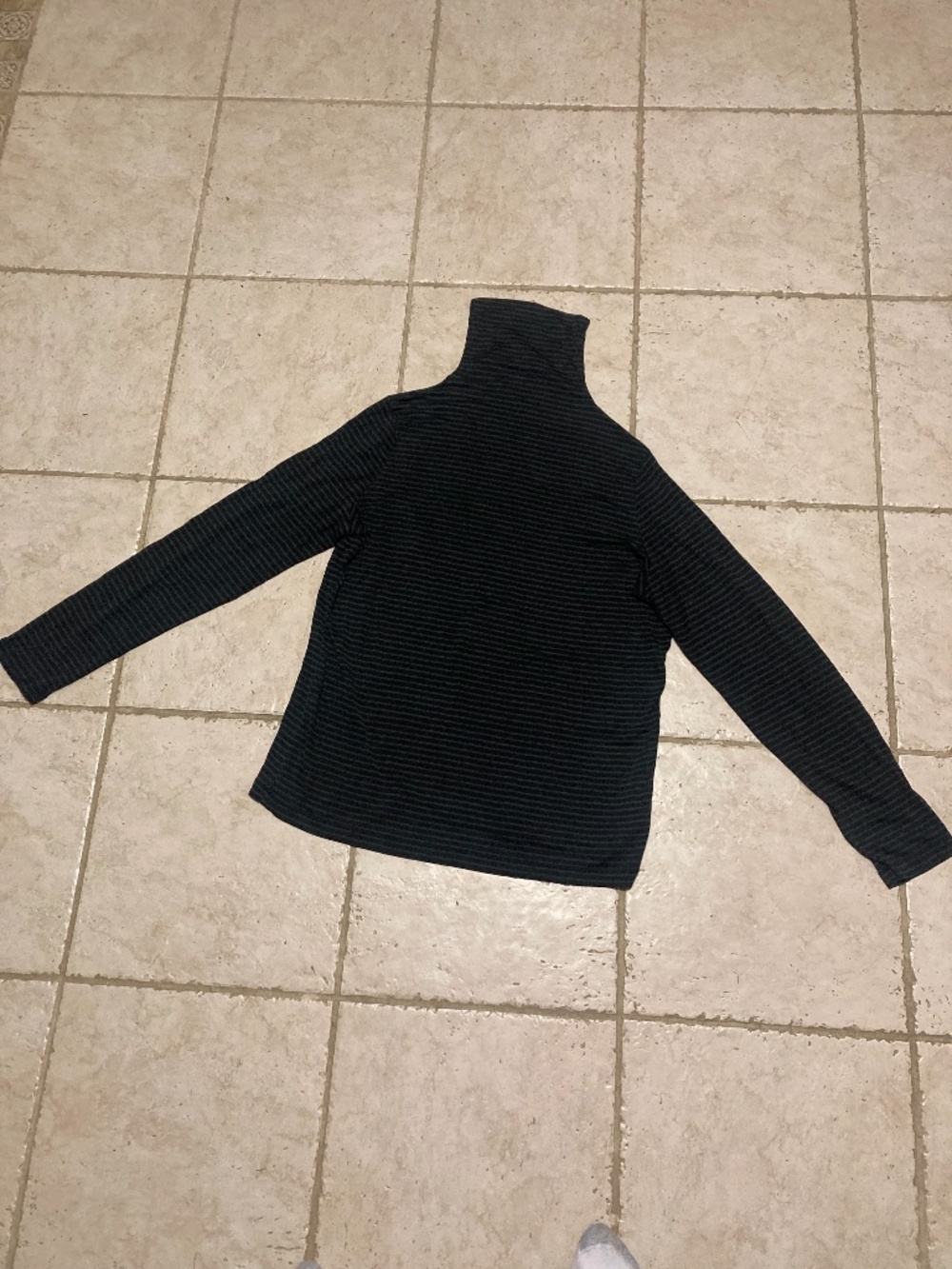 Wintersilks 100% Lightweight Silk Black & Gray Striped Turtleneck Top Shirt XL